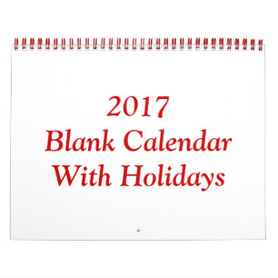 2017 Blank Calendar With Holidays And Red Wire