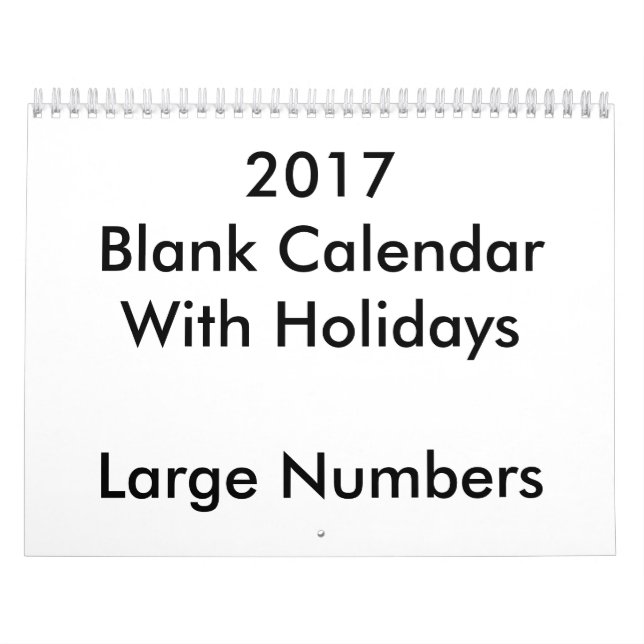 2017 Blank Calendar With Holidays Large Numbers (Cover)