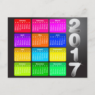 2017 Calendar in bright rainbow colors Postcard