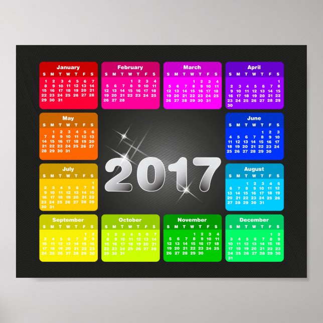 2017 Calendar in bright rainbow colors Poster (Front)
