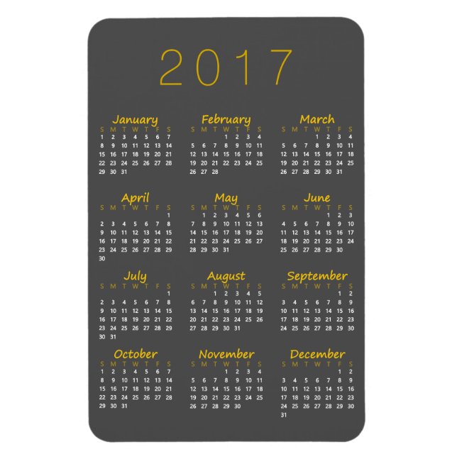 2017 Calendar Magnet - Golden Yellow & Dark Gray (Vertical)