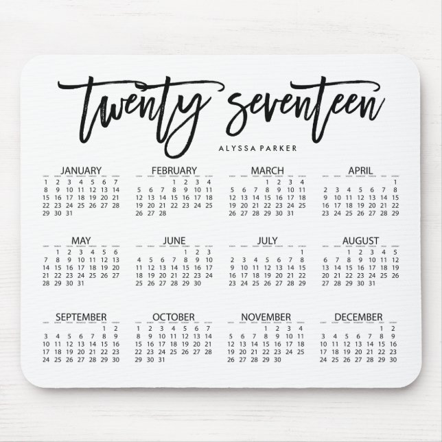 2017 Calendar | Modern Typography Mouse Pad (Front)