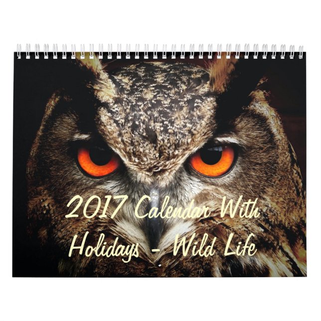 2017 Calendar With Holidays - Wild Life (Cover)