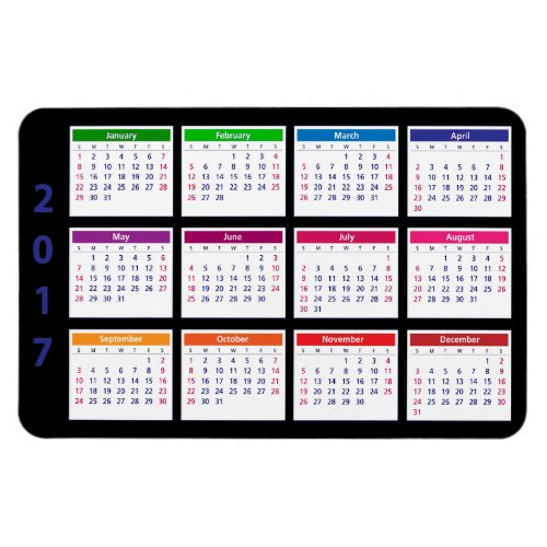 2017 Color Calendar Customizable Large Horizontal Magnet