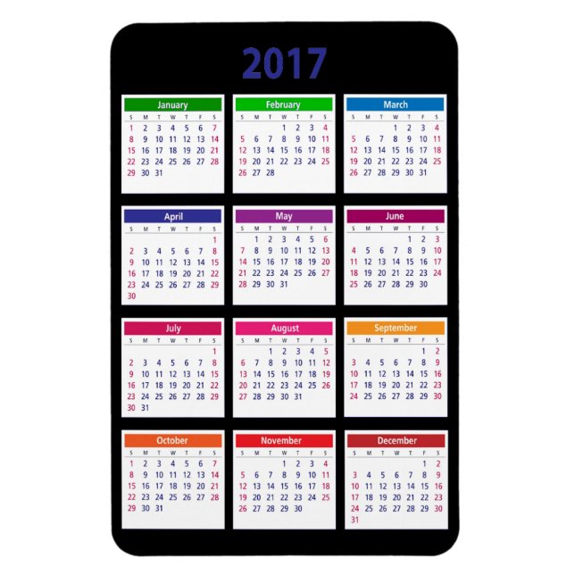 2017 Color Calendar Customizable Large Magnet (Vertical)