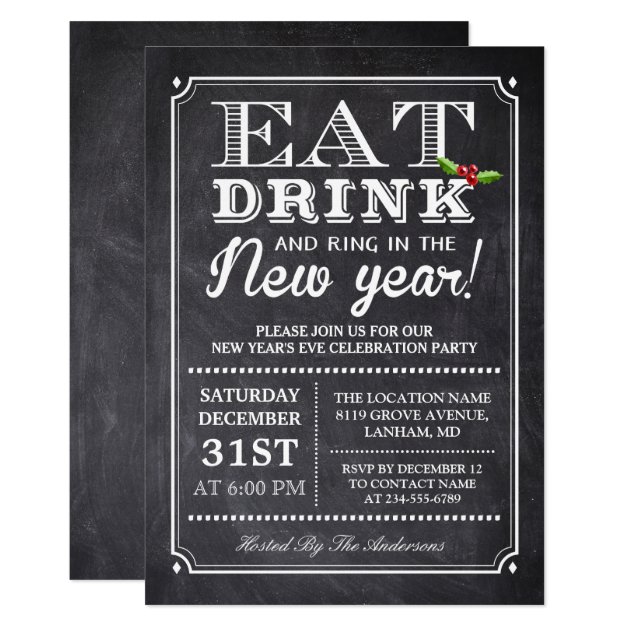 2017 Eat Drink And Ring In The New Years Eve Party Invitation