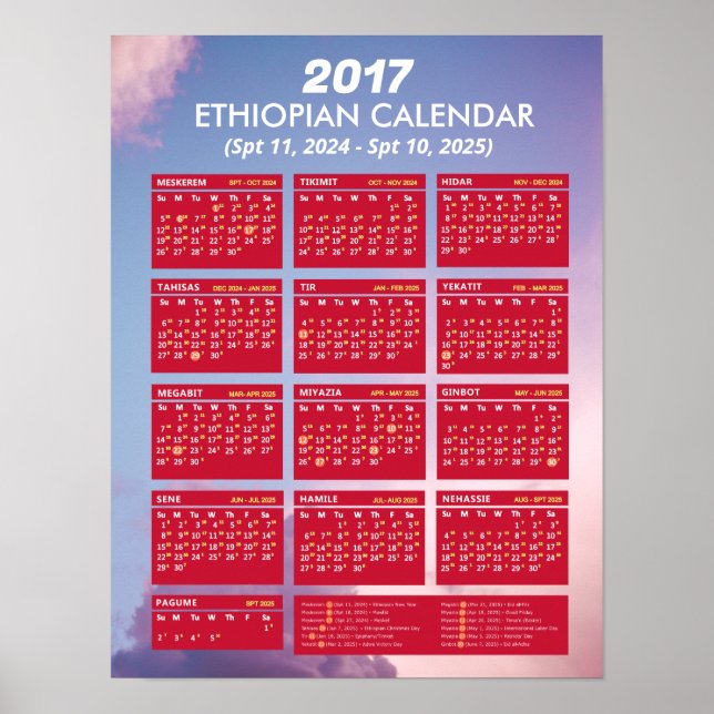 2017 Ethiopian Calendar World Year 2024 Download Poster (Front)