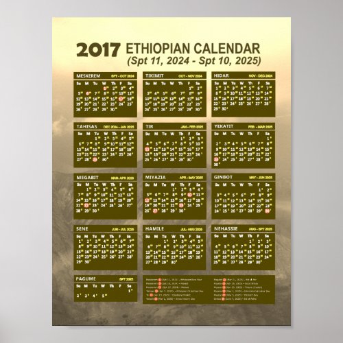 2017 Ethiopian New Year Calendar 2024/2025 Poster Gabriel Angel Design
