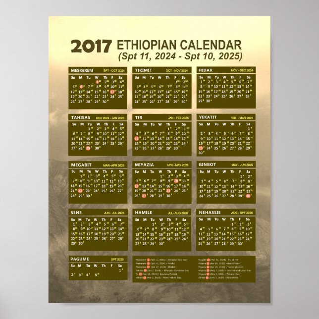 2017 Ethiopian New Year Calendar 2024/2025 Poster (Front)