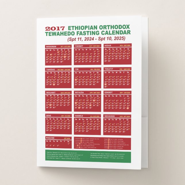 2017 Ethiopian Orthodox Fasting Calendar 2024/25 Pocket Folder (Front)