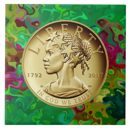 2017 GOLD LADY LIBERTY COIN CERAMIC TILE