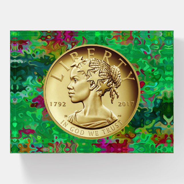 2017 GOLD LADY LIBERTY COIN PAPERWEIGHT (Front)