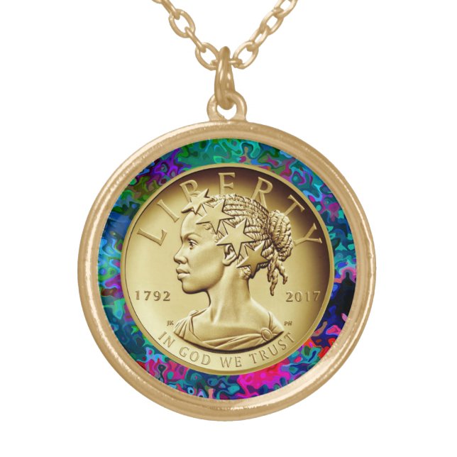 2017 GOLD LADY LIBERTY COIN PLATED NECKLACE (Front)
