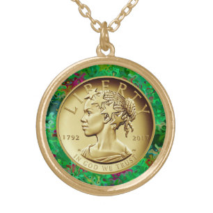 2017 GOLD LADY LIBERTY COIN PLATED NECKLACE