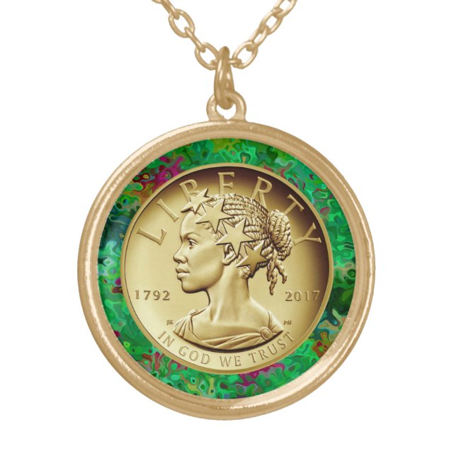 2017 GOLD LADY LIBERTY COIN PLATED NECKLACE (Front)