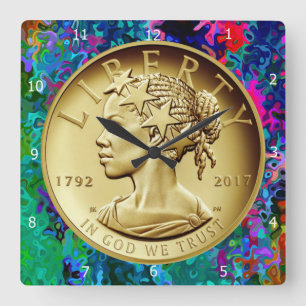 2017 GOLD LADY LIBERTY COIN-- SQUARE WALL CLOCK