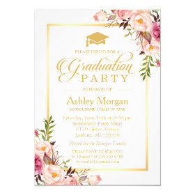 2017 Graduation Party Chic Floral Golden Frame Card