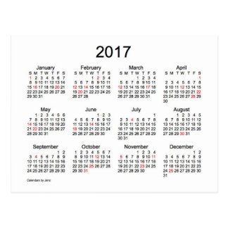 2017 Mini Calendar by Janz with Holidays Postcard