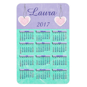 2017 Purple and Teal Mini Calendar Name Magnet