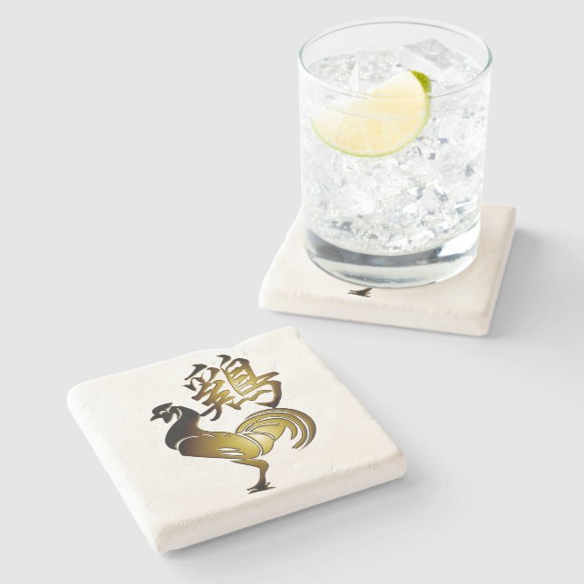 2017 Rooster Chinese Sign and Calligraphy stone C Stone Coaster (Side)