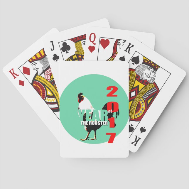 2017 Rooster Year in Green Circle Playing C Poker Cards (Back)