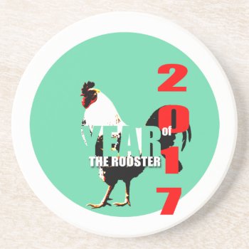 2017 Rooster Year In Green Circle R Coaster by 2017_Year_of_Rooster at Zazzle