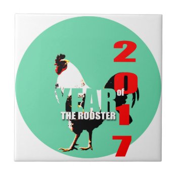 2017 Rooster Year In Green Circle Tile by 2017_Year_of_Rooster at Zazzle