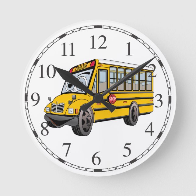 2017 School Bus Cartoon Round Clock (Front)