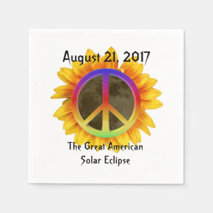 2017 Solar Eclipse, Sunflower and Peace Symbol Paper Napkins