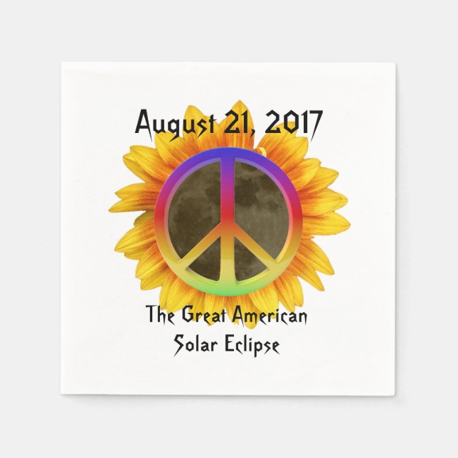 2017 Solar Eclipse, Sunflower and Peace Symbol Paper Napkins (Front)