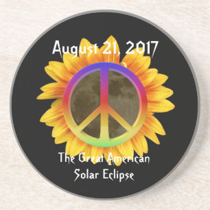 2017 Solar Eclipse, Sunflower and Peace Symbol Sandstone Coaster