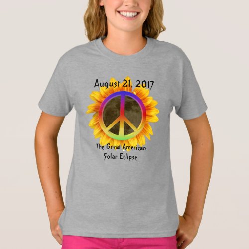 2017 Solar Eclipse Sunflower and Peace Symbol T_Shirt