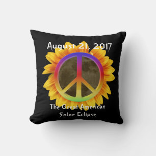2017 Solar Eclipse, Sunflower and Peace Symbol Throw Pillow