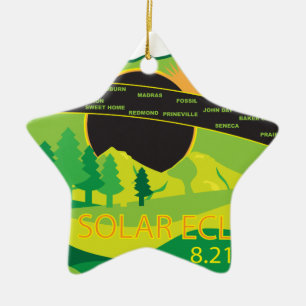 2017 Total Solar Eclipse Across Oregon Cities Map Ceramic Ornament