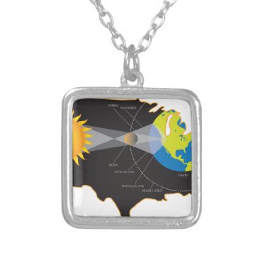 2017 Total Solar Eclipse Across USA Geometry Silver Plated Necklace 2017 Total Solar Eclipse Across USA Geometry Silver Plated Necklace
