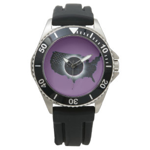 2017 Total Solar Eclipse Black Rubber Strap Watch