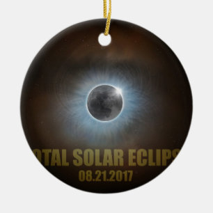 2017 Total Solar Eclipse Corona Text Color Ceramic Ornament