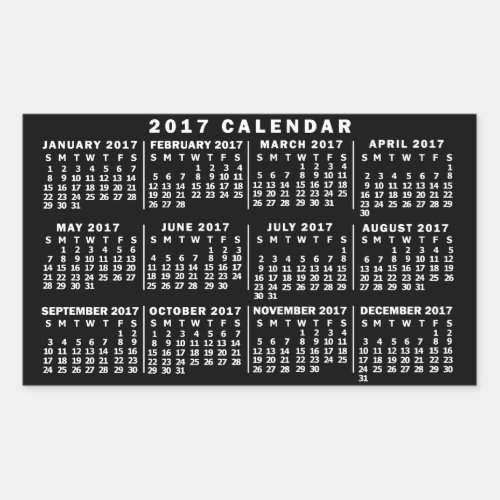 2017 Year Monthly Calendar Classic Black and White Rectangular Sticker