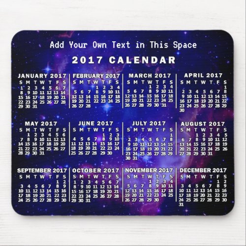 2017 Year Monthly Calendar Custom Space Nebula Mouse Pad