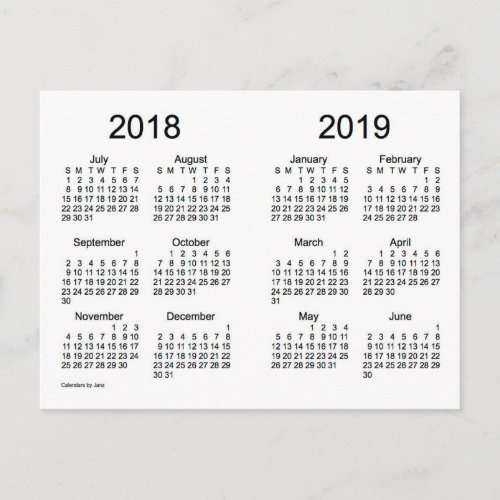 2018_2019 School Year Mini Calendar by Janz Postcard