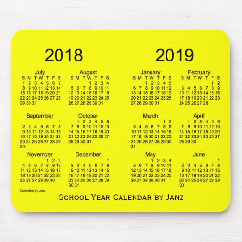 2018_2019 School Year Yellow Calendar by Janz Mouse Pad