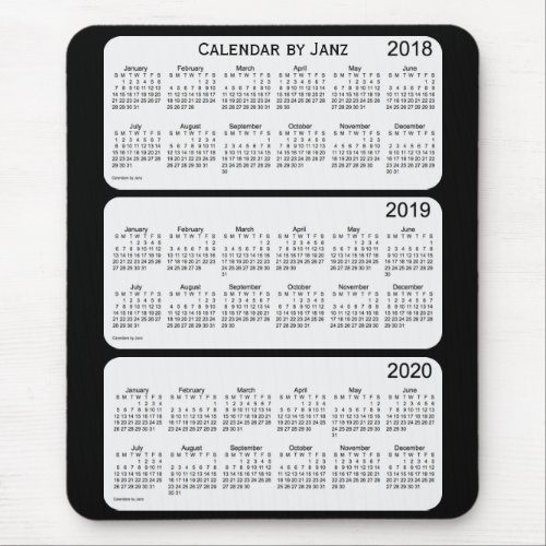 2018_2020 Black Calendar by Janz Mouse Pad