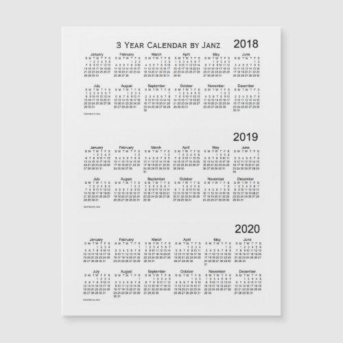 2018_2020 White Smoke 3 Year Calendar by Janz