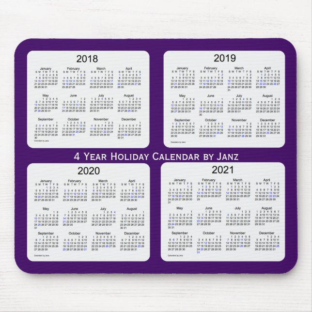 2018-2021 Purple 4 Year Holiday Calendar by Janz Mouse Pad (Front)