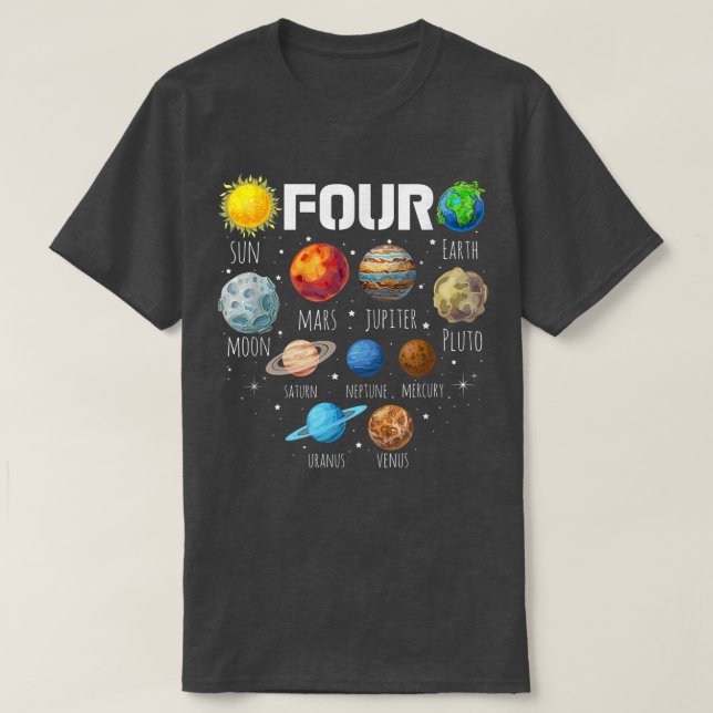 2018 4 Year Old Outer Space 4th Birthday Party Sol T-Shirt (Design Front)