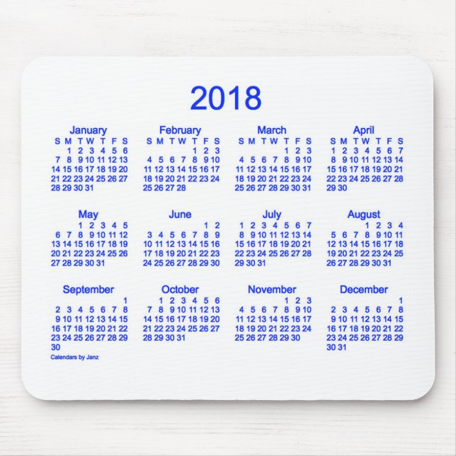 2018 Blue and White Calendar by Janz Mouse Pad (Front)