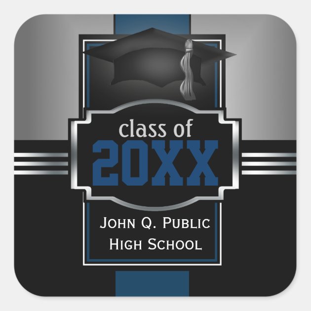 2018 Blue Graduation Year And School Square Sticker