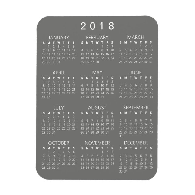 2018 Calendar Magnet - Medium Gray (Vertical)