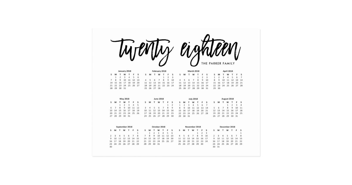 2018 Calendar | Modern Typography Postcard | Zazzle.com