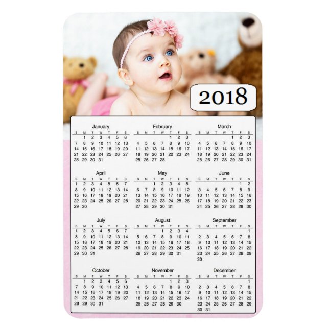 2018 Calendar Personalized Baby Girl Photo Magnet (Vertical)